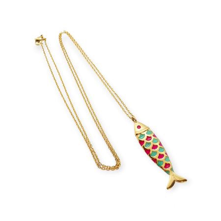 necklace steel gold fish2